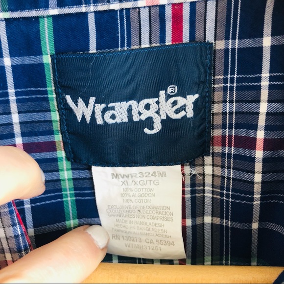Wrangler Mens Short Sleeve Pearl Snap Blue Pink Plaid Western Casual Shirt Sz XL - Picture 2 of 9